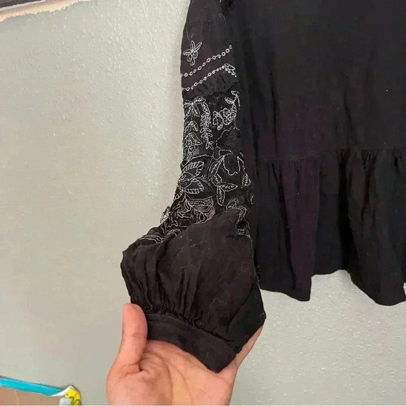 Free people black peplum embroidered longsleeve top - Picture 5 of 5